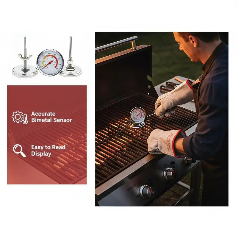 Grill Thermometer 0-120℃ Accurate Analog Temperature Meter 52mm 54mm Big Dial for Home BBQ Pizza Oven Baking Use