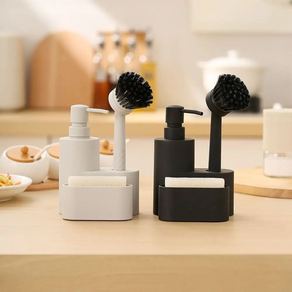 

Durable 3 in 1 Kitchen Soap Dispenser 340ml Waterproof Sink Organizer Rack ABS with Sponge & Brush Cleaning Tool Storage