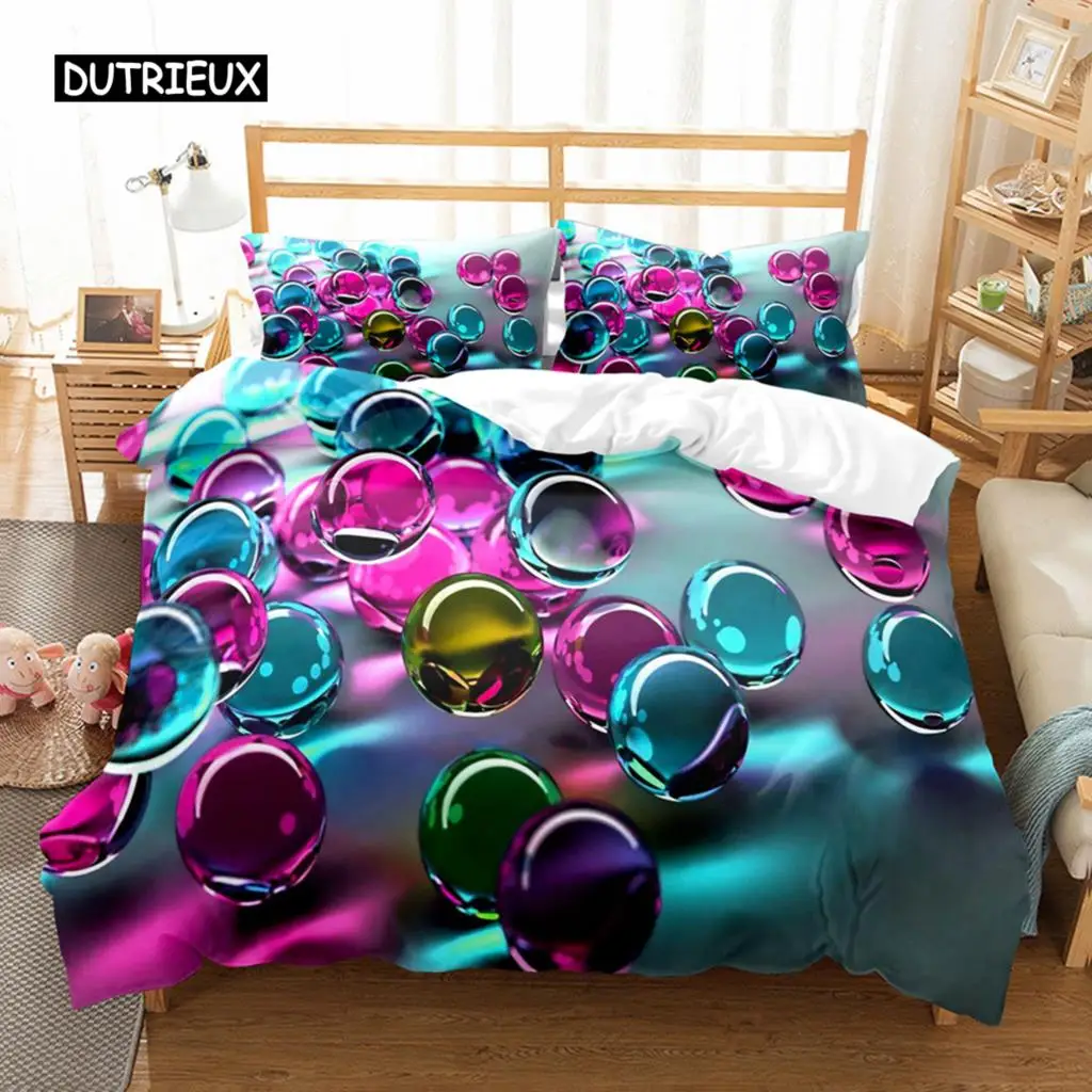 

Glass Ball Duvet Cover Set Microfiber Colored Transparent Marbles Bedding Set Childhood Toys for Kid Teen Queen King Quilt Cover