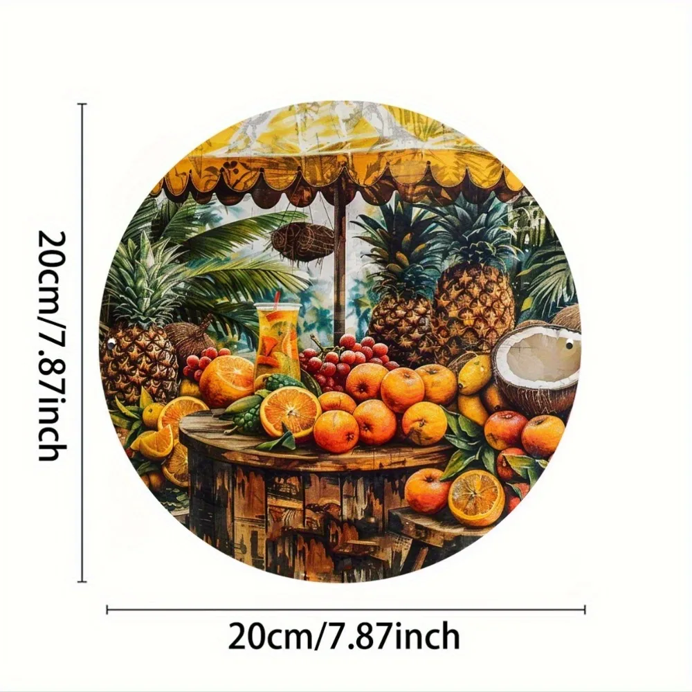 Vintage Tropical Fruit Feast Metal Wall Decor - Retro Party Sign with Pineapple Coconut Orange, Aluminum Art