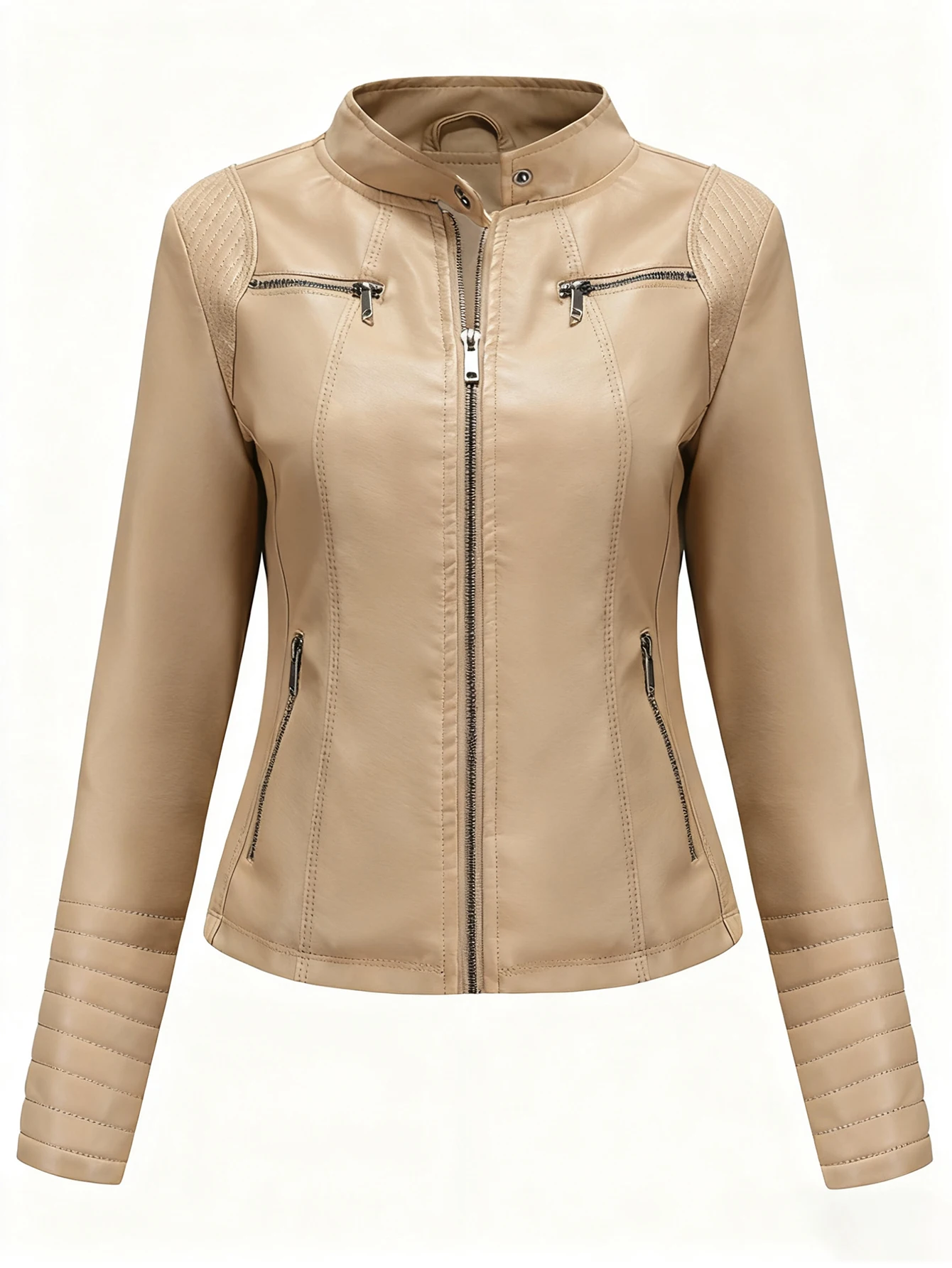 Giacca in pelle da donna corta moda abbigliamento da motociclista taglia europea per capispalla sottile primavera autunno