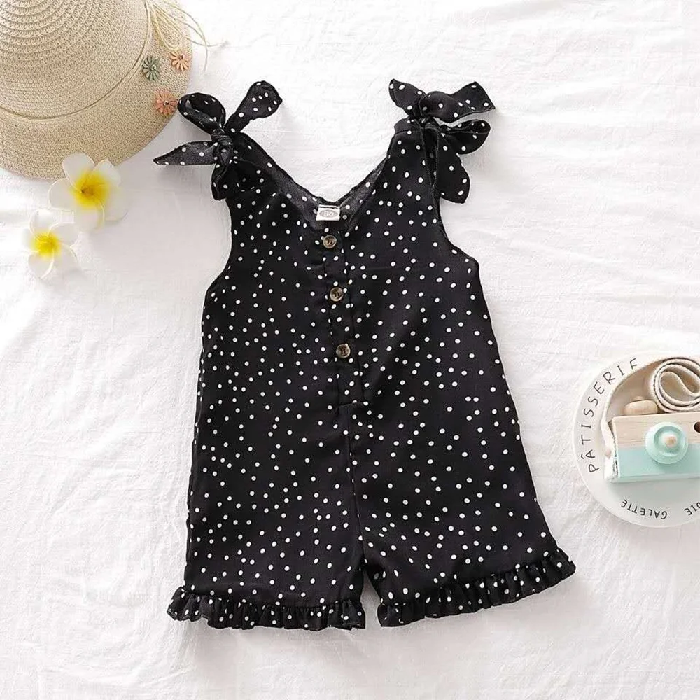 Kids Overalls New Polka Dot Baby Girls Clothes Baby Rompers Kids Jumpsuit Summer Sleeveless Button 1-5Y Girls Outfits