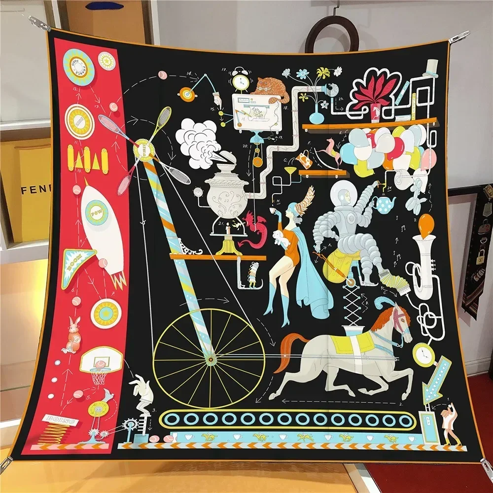 

1PC European Wild Carriage Balloon 90cm Twill Decorative Silk Scarf Air Conditioner Shawl Large Square Scarf Chest Wrap Scarf
