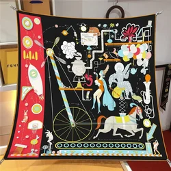 1PC European Wild Carriage Balloon 90cm Twill Decorative Silk Scarf Air Conditioner Shawl Large Square Scarf Chest Wrap Scarf