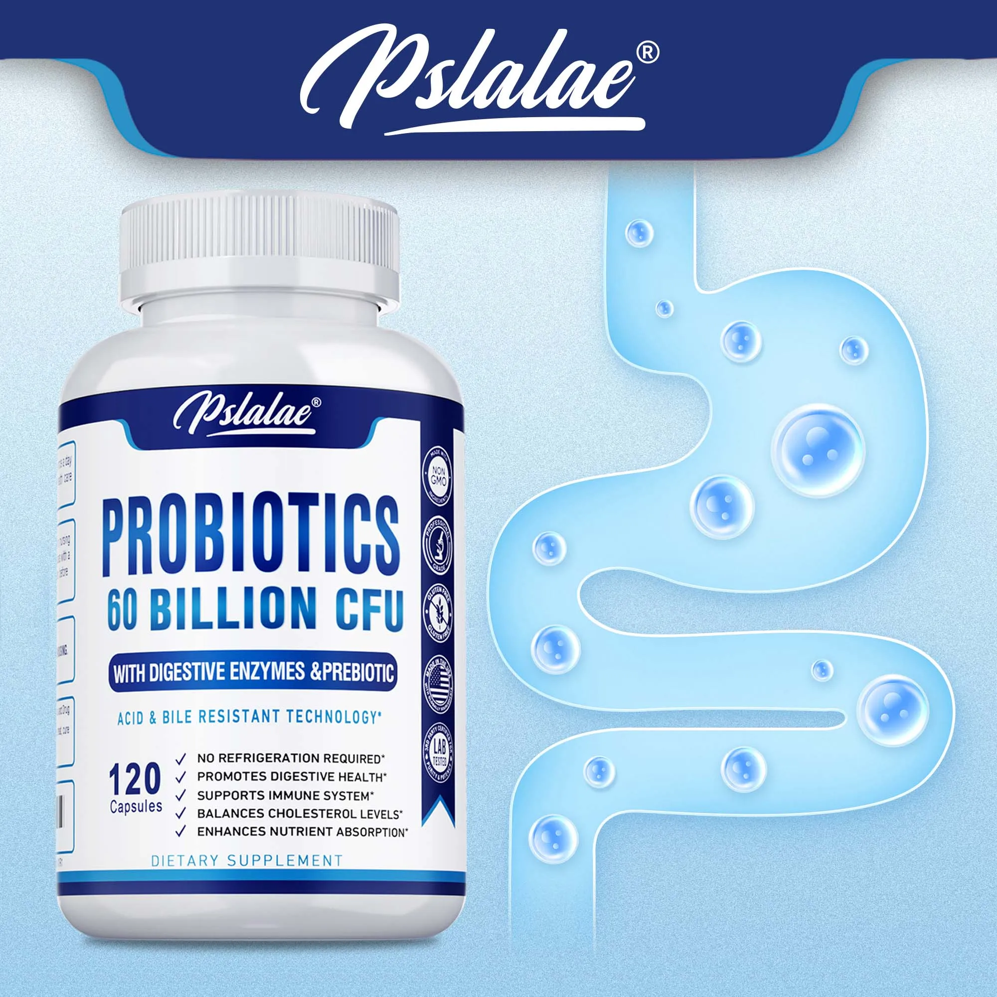 

Probiotics 60 Billion CFU - Regulate Gut Flora Balance, Support Gut Health, Boost Immunity, Metabolism, Weight Management