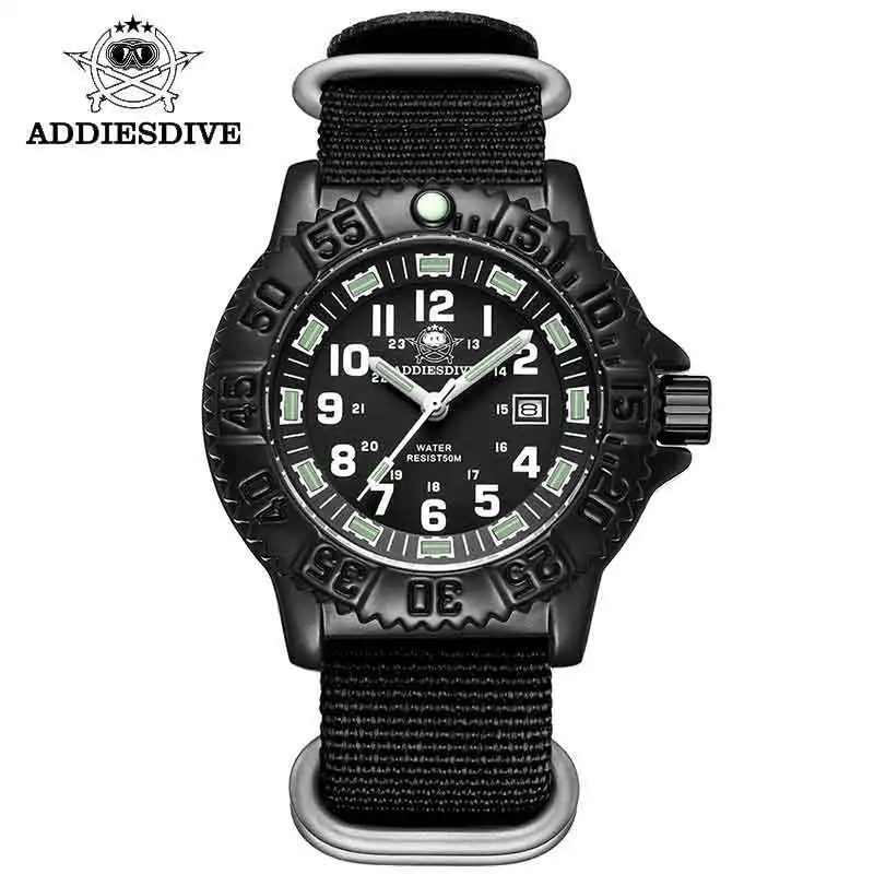 ADDIESDIVE Fashion Men's Analog Watch 50M Waterproof Luminous Tube Nylon Sports Men Military Wristwatches Quartz Watch for Men