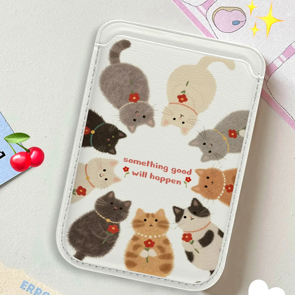 

Lucky Leather Card Wallet Cover Phone Card Holder Magnetic Case Suitable For All iPhone For Magsafe Card Fashion Phone Back Bag