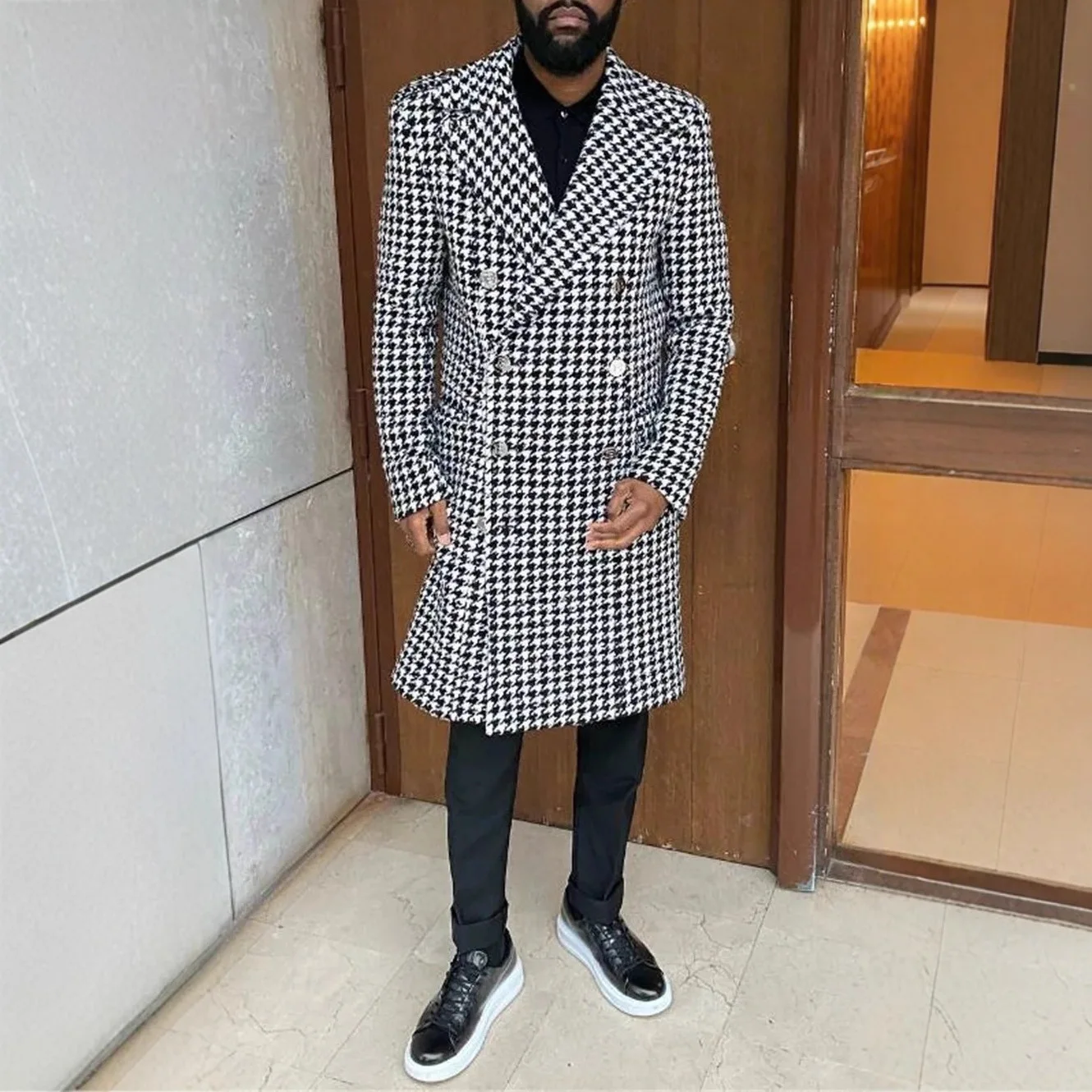 

Высокое качество осень/зима новая мода клетчатое длинное шерстяное пальто с принтом. Мужской сценический костюм свадебное платье повседневный костюм