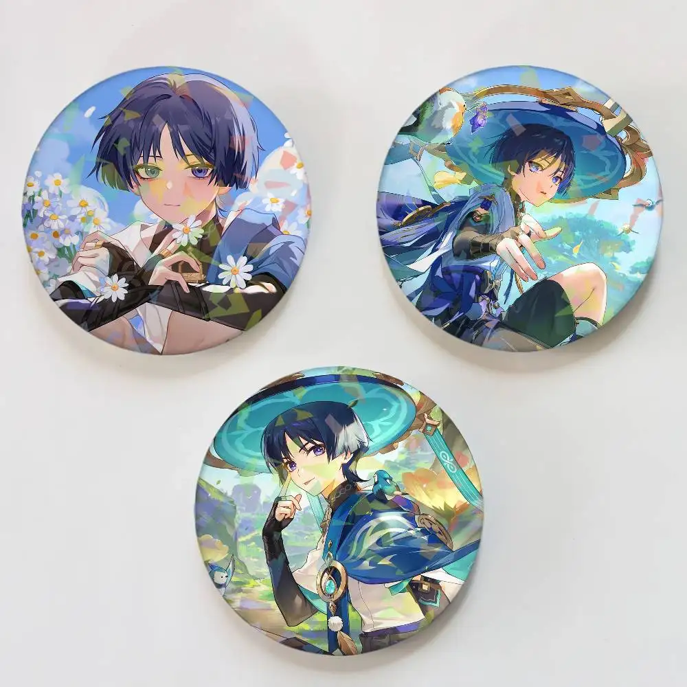 Genshin Impact Wanderer Laser Button Pins Backpack Clothing Decor Brooch Fiction Badge Jewelry Gifts