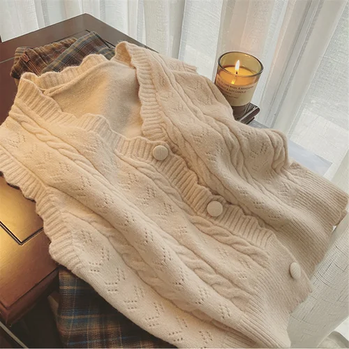 봄 가을 2022 새로운 v 넥 스웨터 조끼 여성의 느슨한 맞는 겉옷 어깨 조끼 관능적 인 니트 카디건 탑 