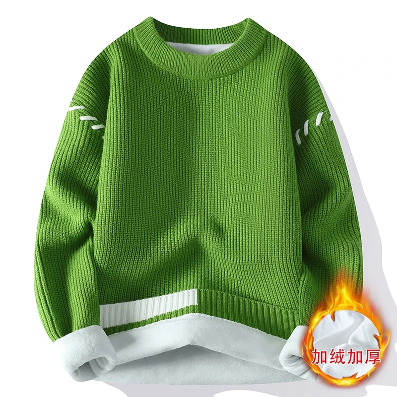 Men's Round Neck Solid Color Sweater 2023 Autumn Winter New Casual Youthful Vitality Long Sleeved Thick Pullover Loose Knit Tops