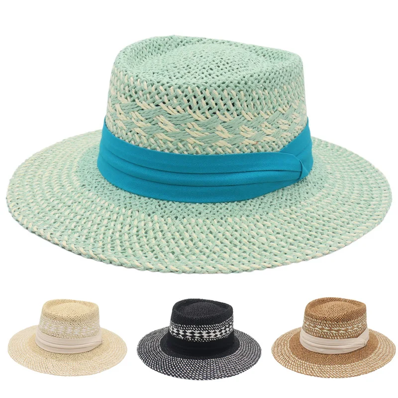 

Three-fold Ribbon Accessories Straw Hat Women Summer Boho Sun Hats Cap Beach Hawaii Dance Show Big Brim Hard Hat Bohemian Style