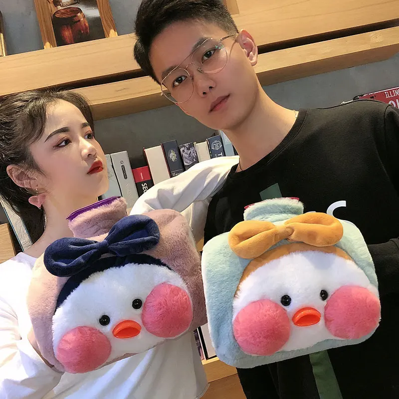 Botella de agua caliente de goma para invierno, bolsa de agua caliente, compresa caliente, aislamiento duradero, carcasa de felpa bonita de dibujos animados, regalo de vacaciones