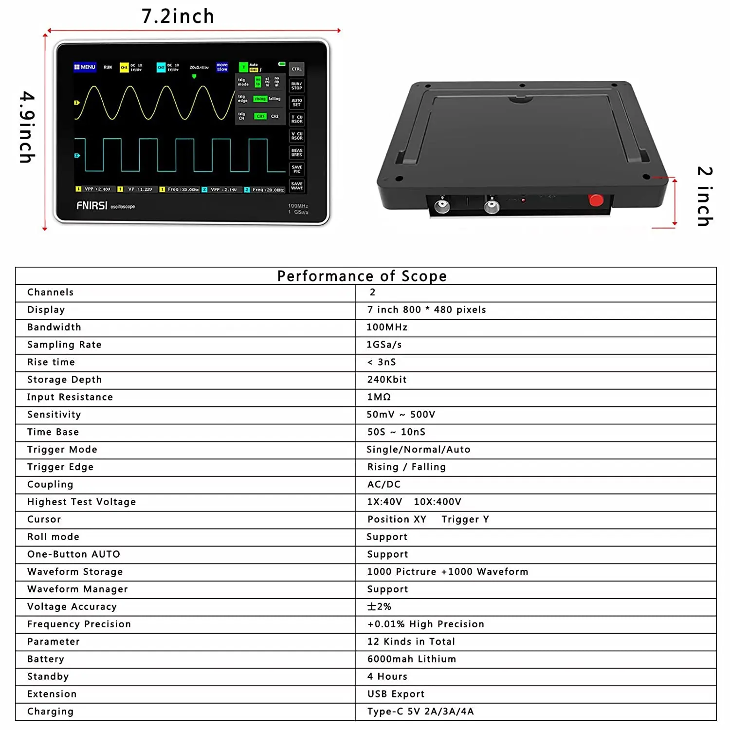 NEW FNIRSI-1013D Digital Tablet Oscilloscope Dual Channel 100M Bandwidth 1GS Sampling Rate Mini Tablet Digital Oscilloscope