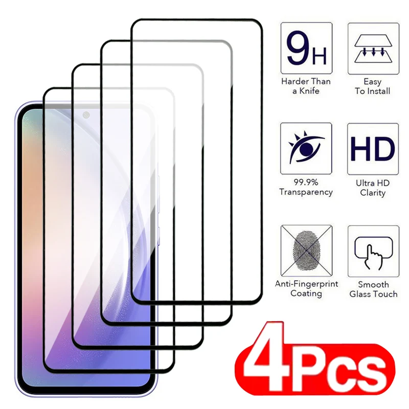 4Pcs Tempered Glass For Samsung Galaxy A04 A04E A14 A24 A34 A54 M04 M14 M54 Screen Protector A03 A13 A23 A33 A53 A73 Glass Film