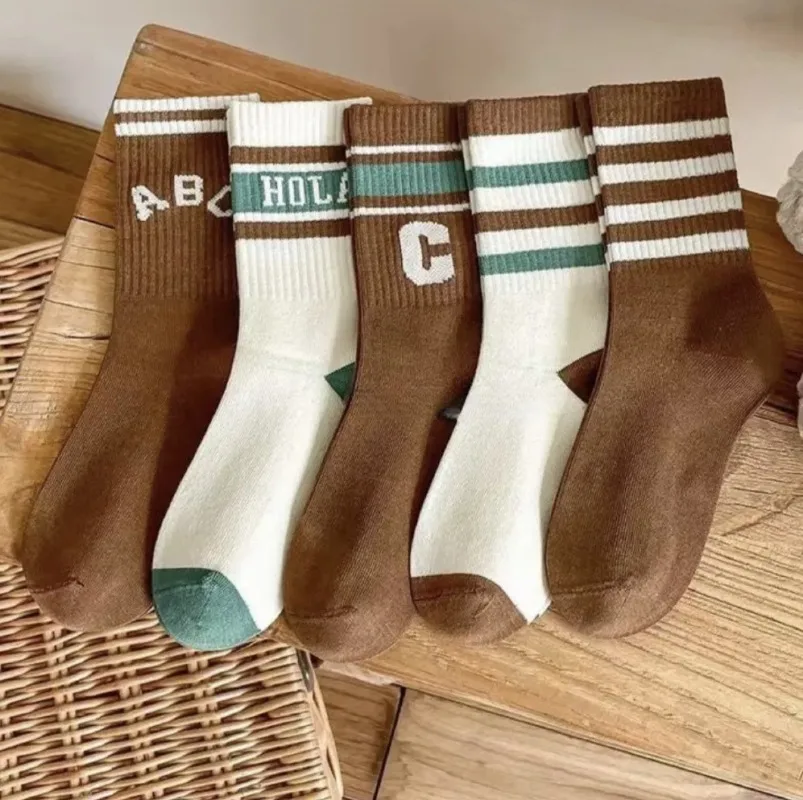 5pair/set Fashion Sporty Calf Sock for Kids Boy Girl Chic Korean School Sock for Children Spring Autumn Soft Cotton School Sock