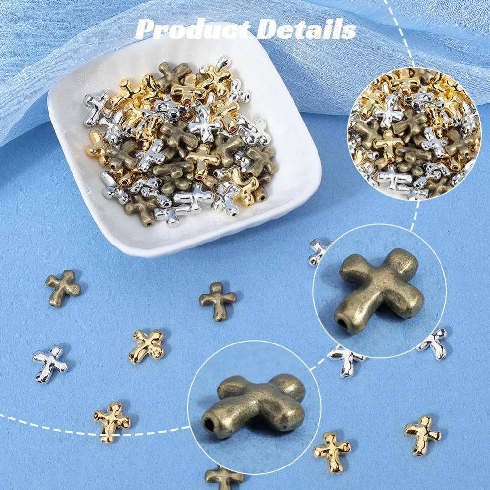 80pcs 1 Box Cross Spacer Beads Small Gold Cross Beads Assorted Tibetan Style Alloy Metal Loose Spacers Crucifix