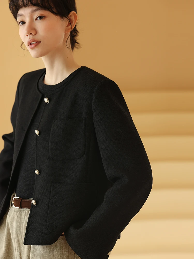 

Hacikis Miss Autumn Winter New Sle Cozy Texture Thi Tweed Woven ort Утягивающее пальто для женщин с круглыми пуговицами C...