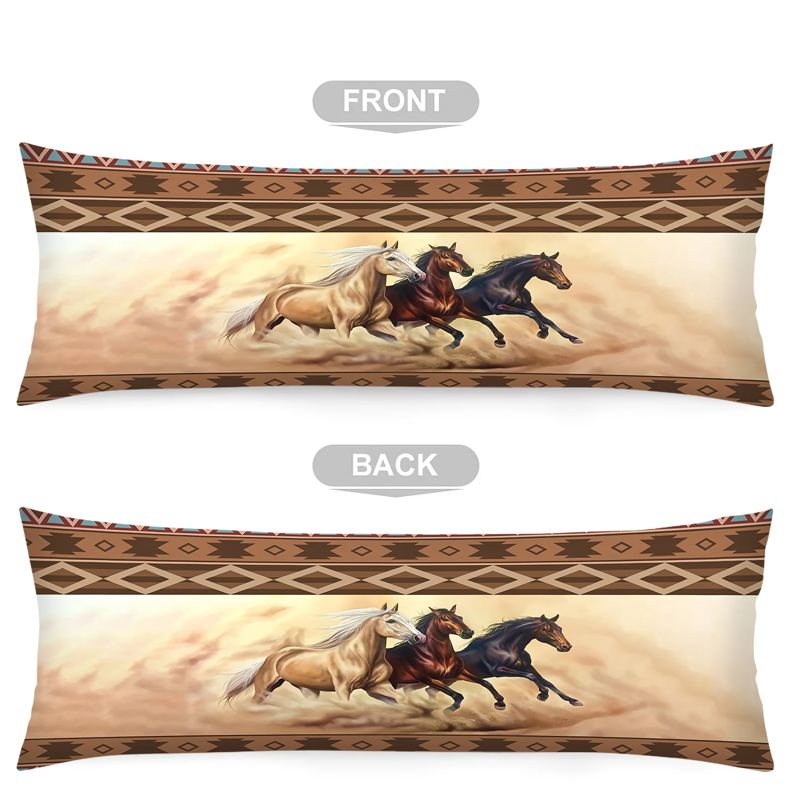 Vintage Western Farmhouse Decorative Body Pillow Cover Horse in Desert Sand Design, Soft Polyester