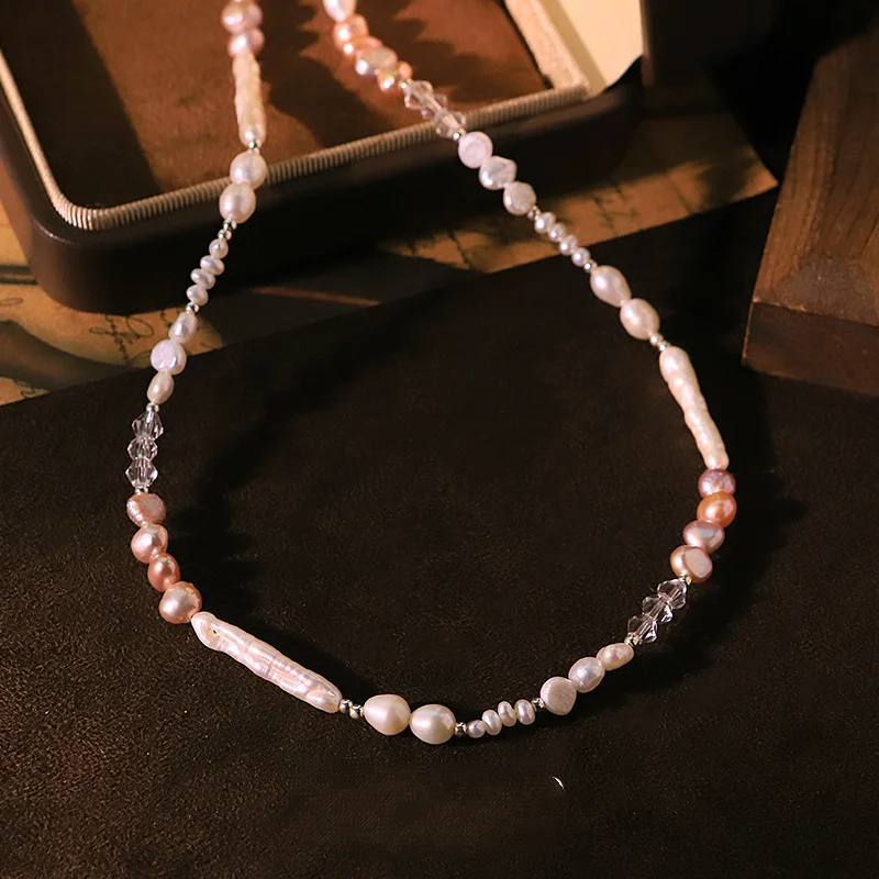 

Очаровательное ожерелье из натурального жемчуга и стекла для женщин, цепочка на шею на ключицы, минималистичный нишевый дизайн, универсальные модные ювелирные изделия, подарок для вечеринки