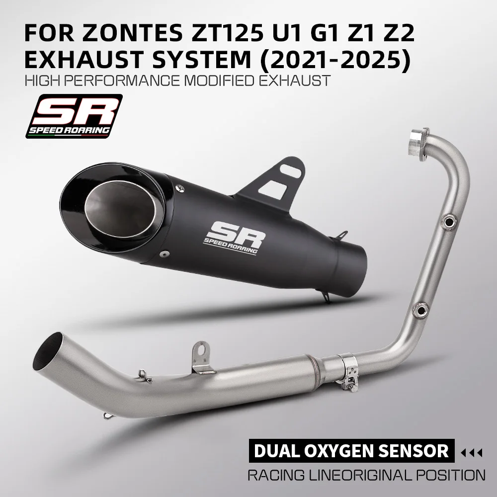 51mm Stainless Steel Full Exhaust Slip-On Dual O2 Sensor Ports For Zontes ZT125 U U1 G1 GK Z1 Z2 Exhaust system 2021-2025