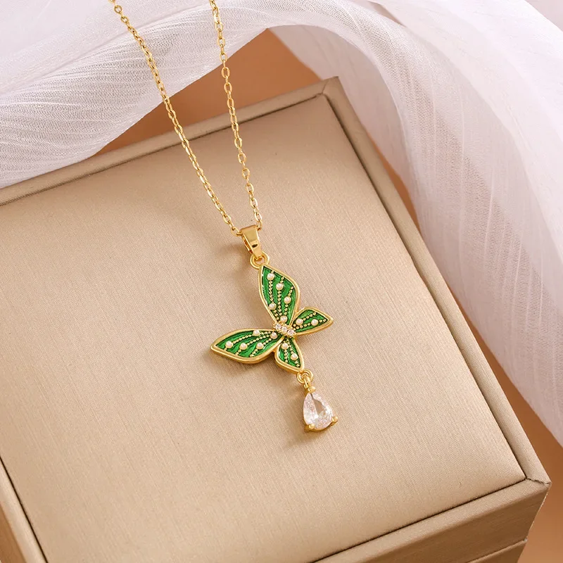 Новейшее элегантное ожерелье-бабочка с каплями масла, модное ожерелье для одежды, ретро-колье