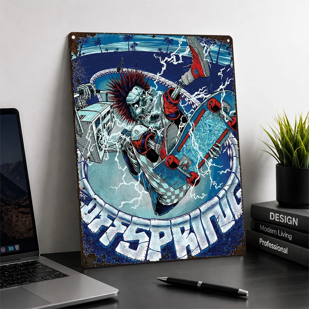 The Offspring Skating Skeleton Printed Poster Comic Wall Art For Music Studio Customized Aluminum Metal Sign Rock Fan Gift Idea
