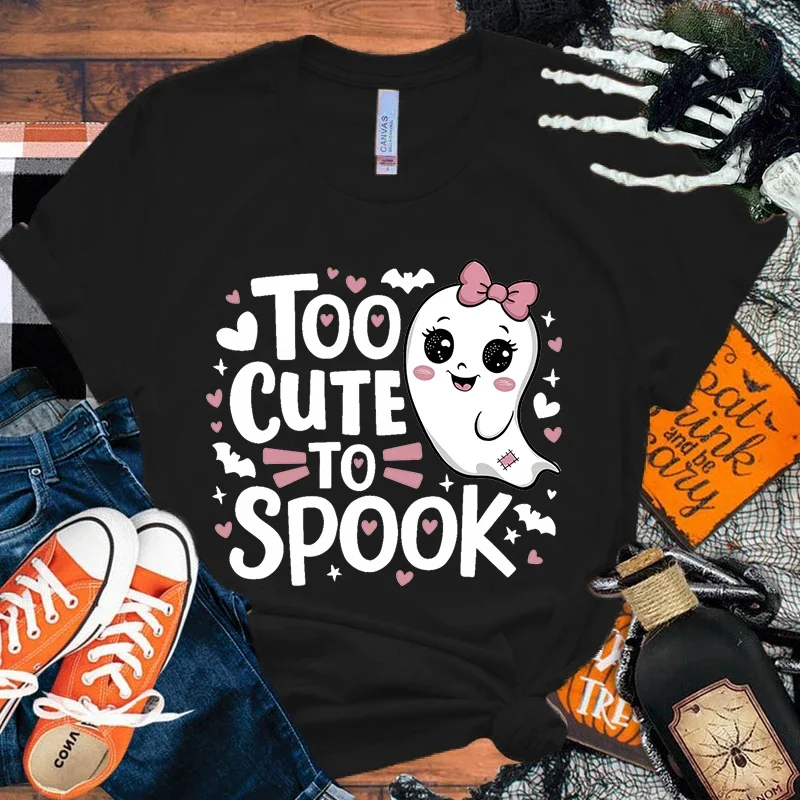 Men/Women Tops Tees Summer Cool Loose Short Sleeve Halloween Too Cute To Spook Printing T Shirt