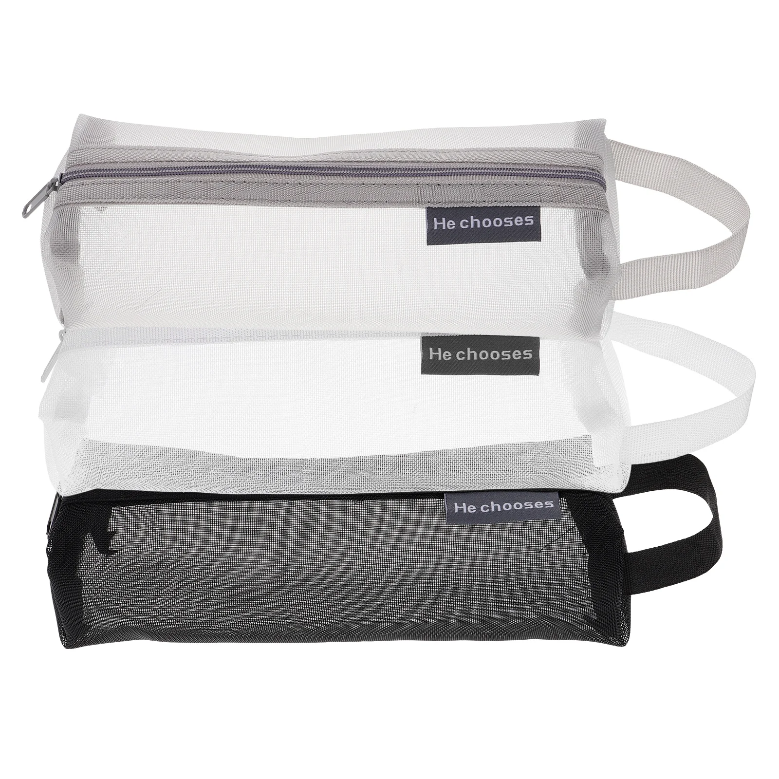 3 Pcs Stationery Box Clear Zipper Pencil Case Big Pouch Makeup Brush Plastic Storage Bag