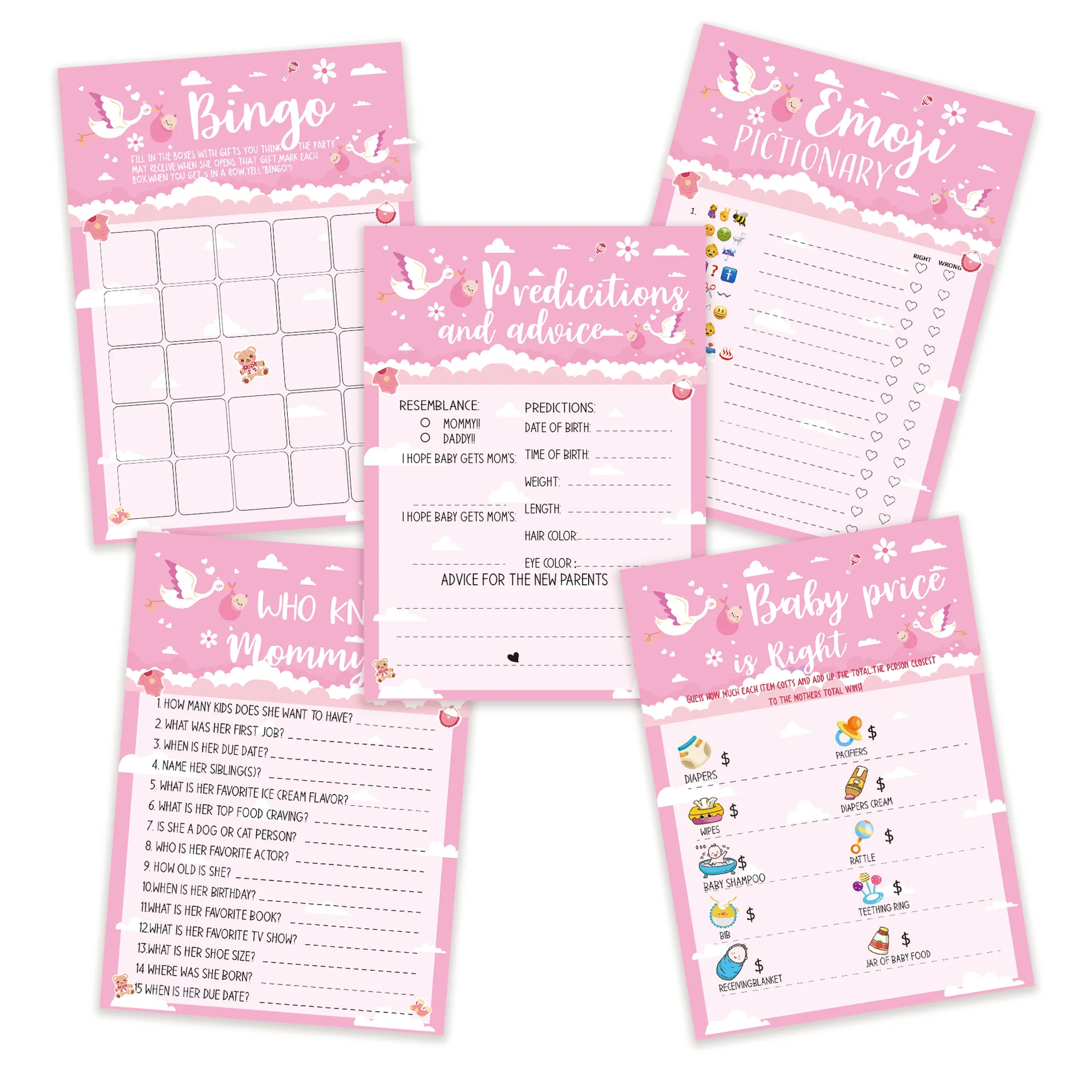 10Pcs Gender Revealing Baby Secrets Team Game Card Baby Shower Birthday Party Pink Prediction Suggestion