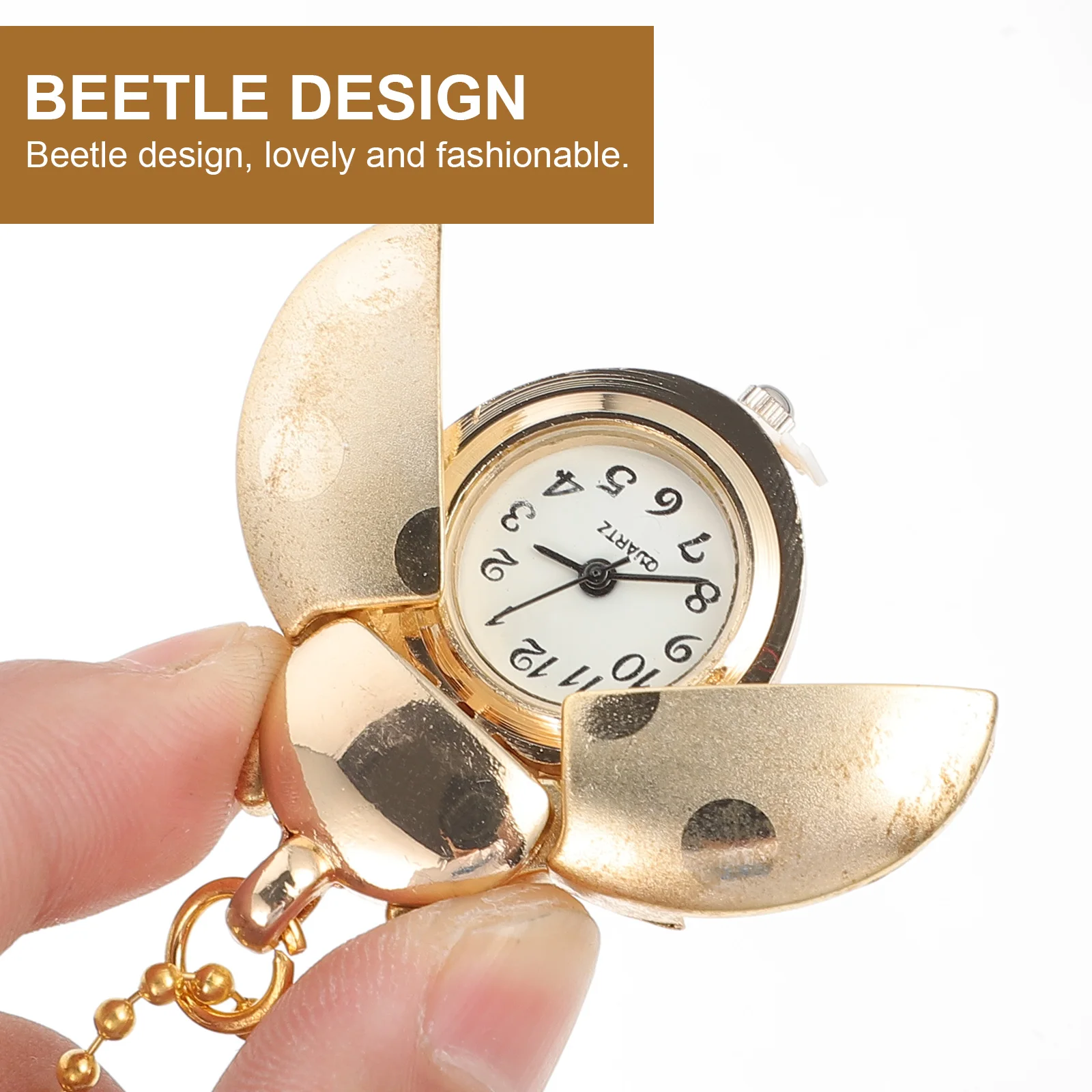 1pc Retro Chain Pocket Watch For Men Women Gold Decor Quartz Fob Vintage Hanging Beetle Style Pendant Durable Zinc Alloy Gift