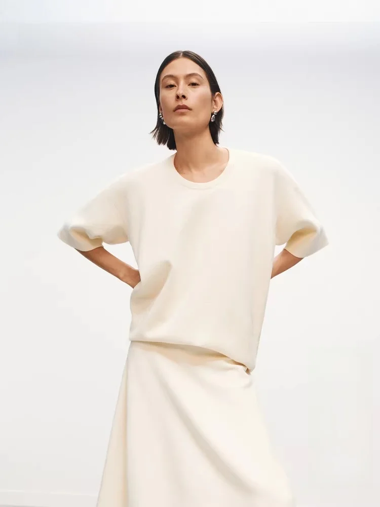 

Женский повседневный вязаный топ с круглым вырезом из серии P, свободный крой, вельвет, EBD3SWT038, осенняя новинка