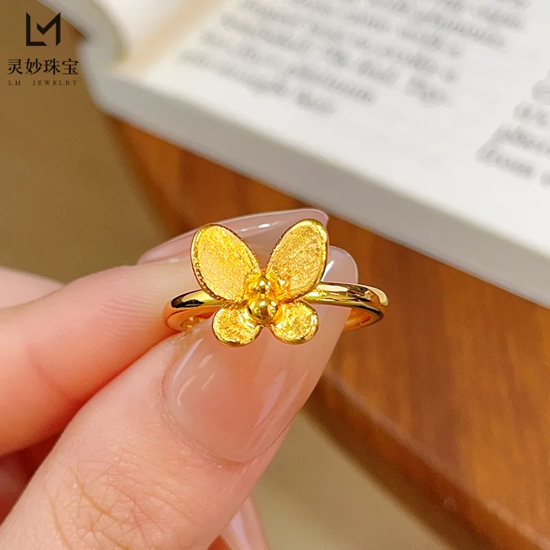 

Роскошные ювелирные изделия из настоящего золота 9999 24 карата, кольцо с бабочкой мечты, кольцо с тыквой и бабочкой, милый модный подарок для подруги