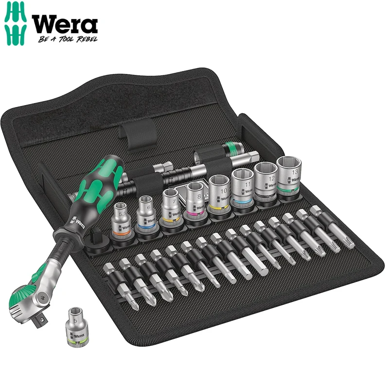 

Wera 05004016001 8100 SA 6 Zyklop Metric Speed Ratchet Set 28 Piece 1/4" Drive Anti Roll Design Adjusting The Grip Position