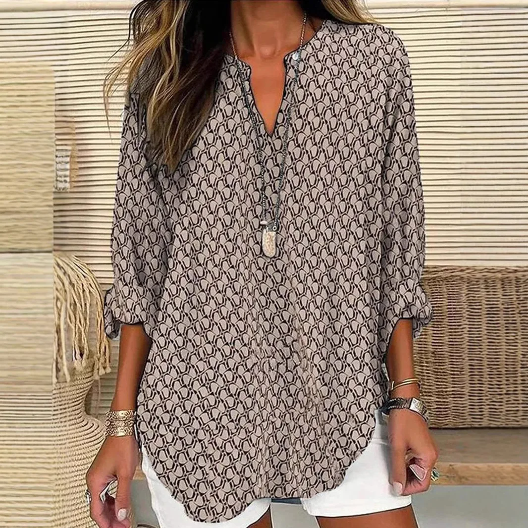 

Women's T-shirt summer new printed v-neck casual shirt top fashionable simple temperament elegant versatile high-end vacation st