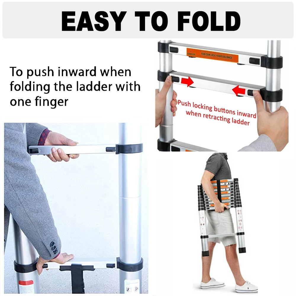 سلم تمديد 2.6 م-5 م من الفولاذ المقاوم للصدأ، قوي ومستقر، أقدام مضادة للانزلاق، للأماكن الخارجية الفنية العلوية، EN131، سعة تحميل 150 كجم #5