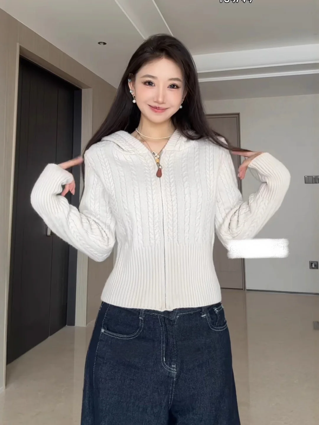 

Корейский вязаный женский свитер ort Svel, пальто с шапкой, осенне-зимний дизайн на молнии, длинный женский топ све