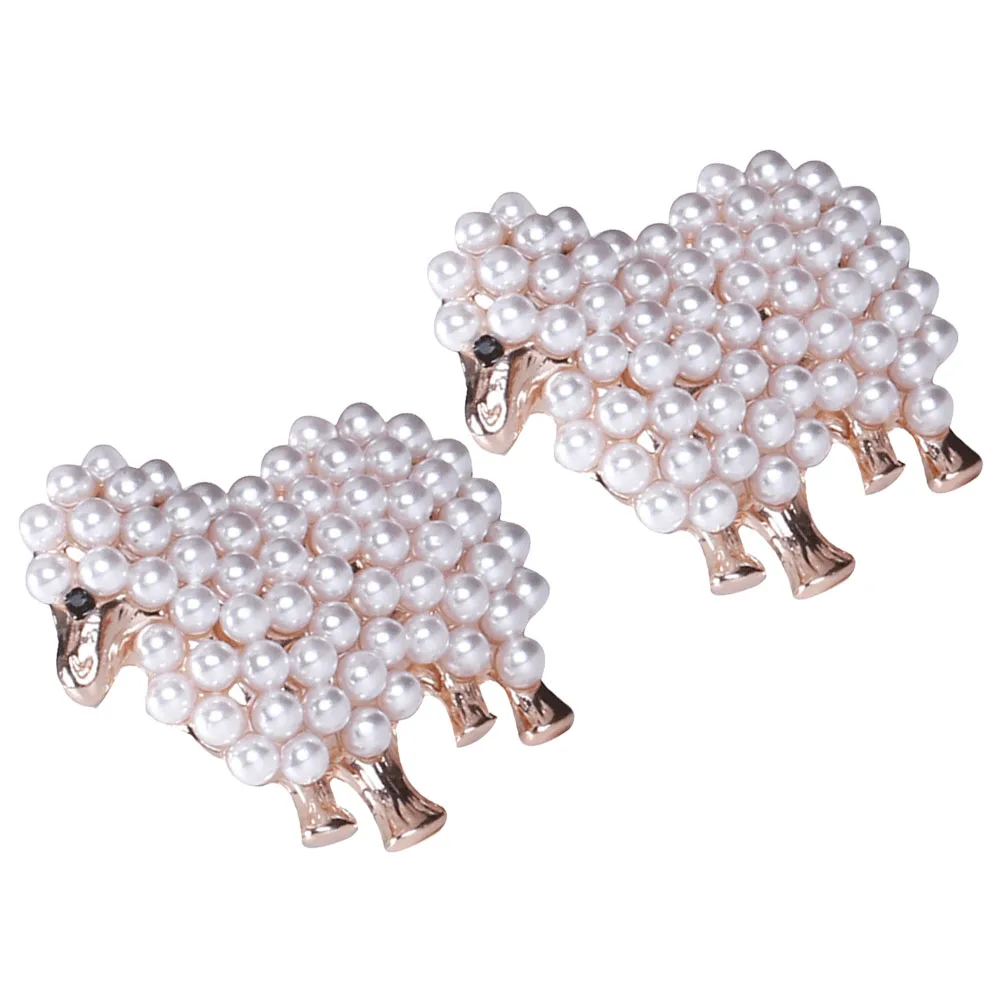 

2pcs Faux Pearl Sheep Pin Cute Animal Jewelry Stylish Dress Accessories Lapel Scarf Clips Fashion Brooches For Women Party