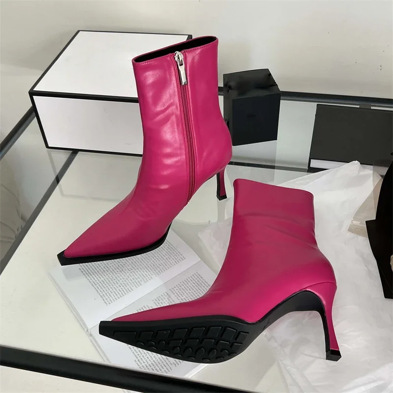 Winter Pointed Toe Women Modern Ankle Boots Eelgant Thin High Heel Chelsea Shoes Soft Leather Zipper Ladies Short Boots