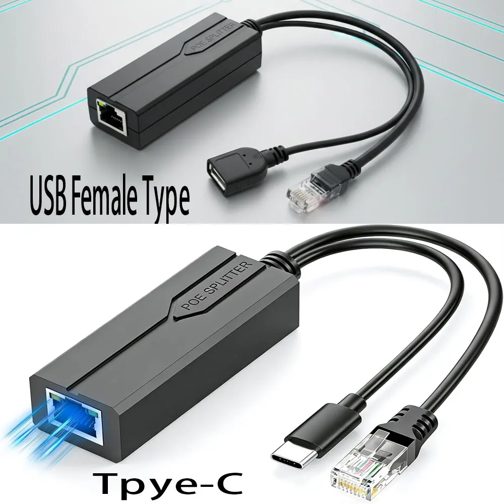 New POE Splitter 48V to 5V USB Female / tpye-C 100Mbps and1000Mbps Gigabit POE Camera Injector Power Supply for Huawei Hikvision - view 2