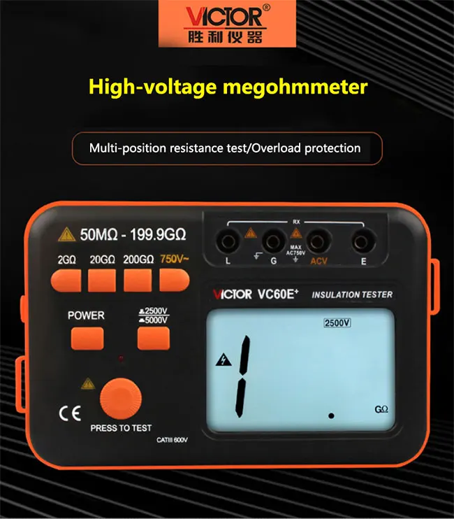 VICTOR Ohm Meters VC60B+ VC60D+ VC60E+ 10000V/2500V/5000V Digital Insulation Resistance Tester Digital Megohmmeter