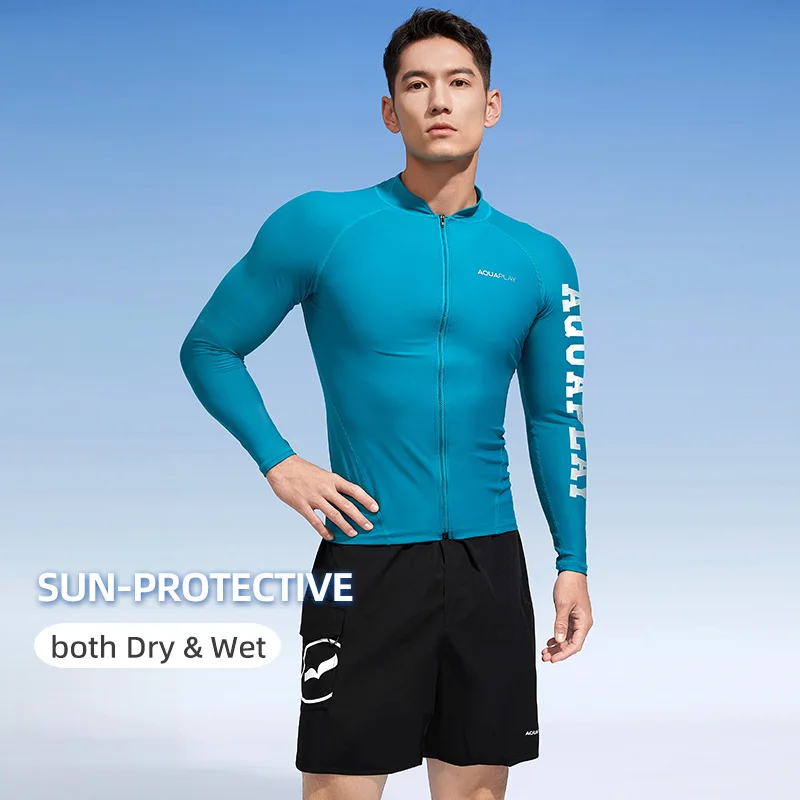 AquaPlay Men‘s Rash Guard Surfing Diving Swimwear Full Zipper Long Sleeve Suit Swimming Surf Clothing Outdoor Sport Fitness