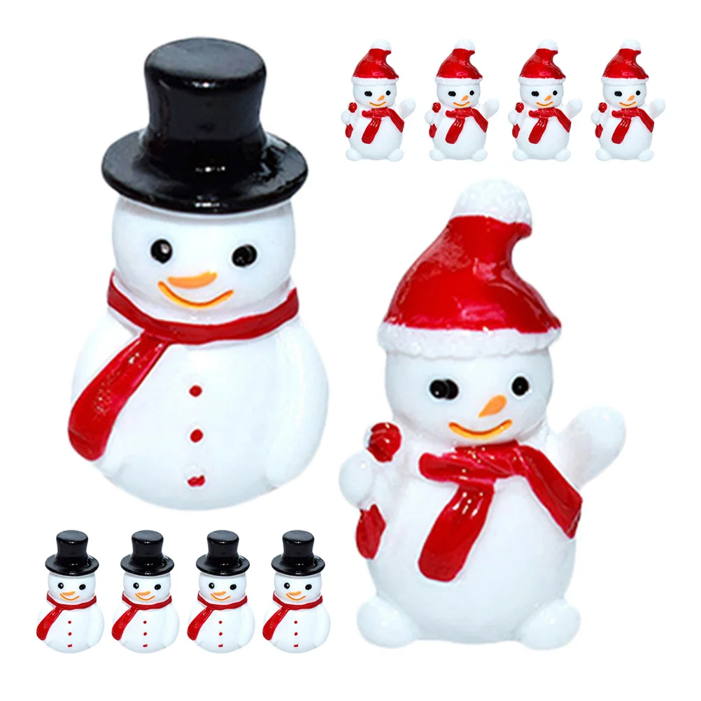 

10Pcs Tiny Snowmen Ornaments Resin Christmas Decor Small Size for Desk Bookshelf Fairy Garden Indoor Outdoor Mini