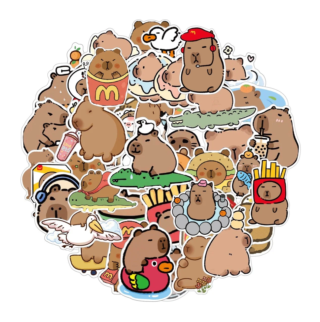 50/100pcs New Style Cartoon Capybara Stickers, Cute Capybara Notebook Stickers, Decorative Stickers for Phones, Water Cups,kawai