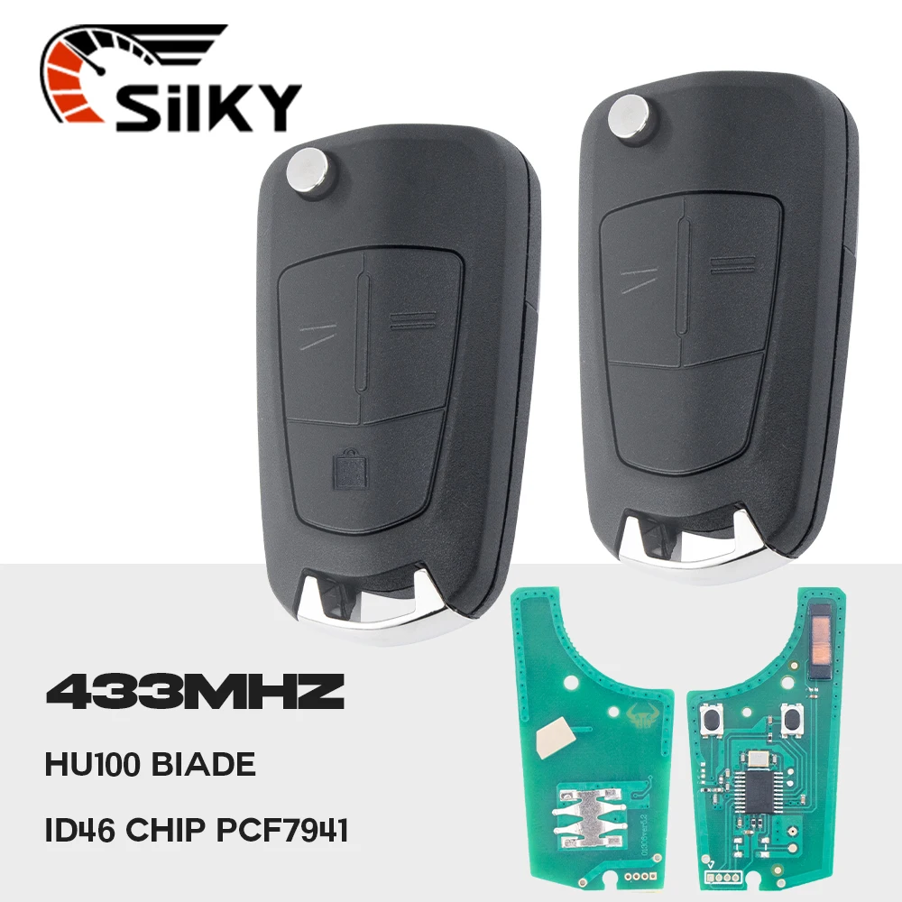 

SilKY Opel/Vauxhall Astra Car Remote Key 2BT 433MHZ C/D/H ID46CHIP PCF7941Astra H 2004-2009 Vectra C 2002-2008