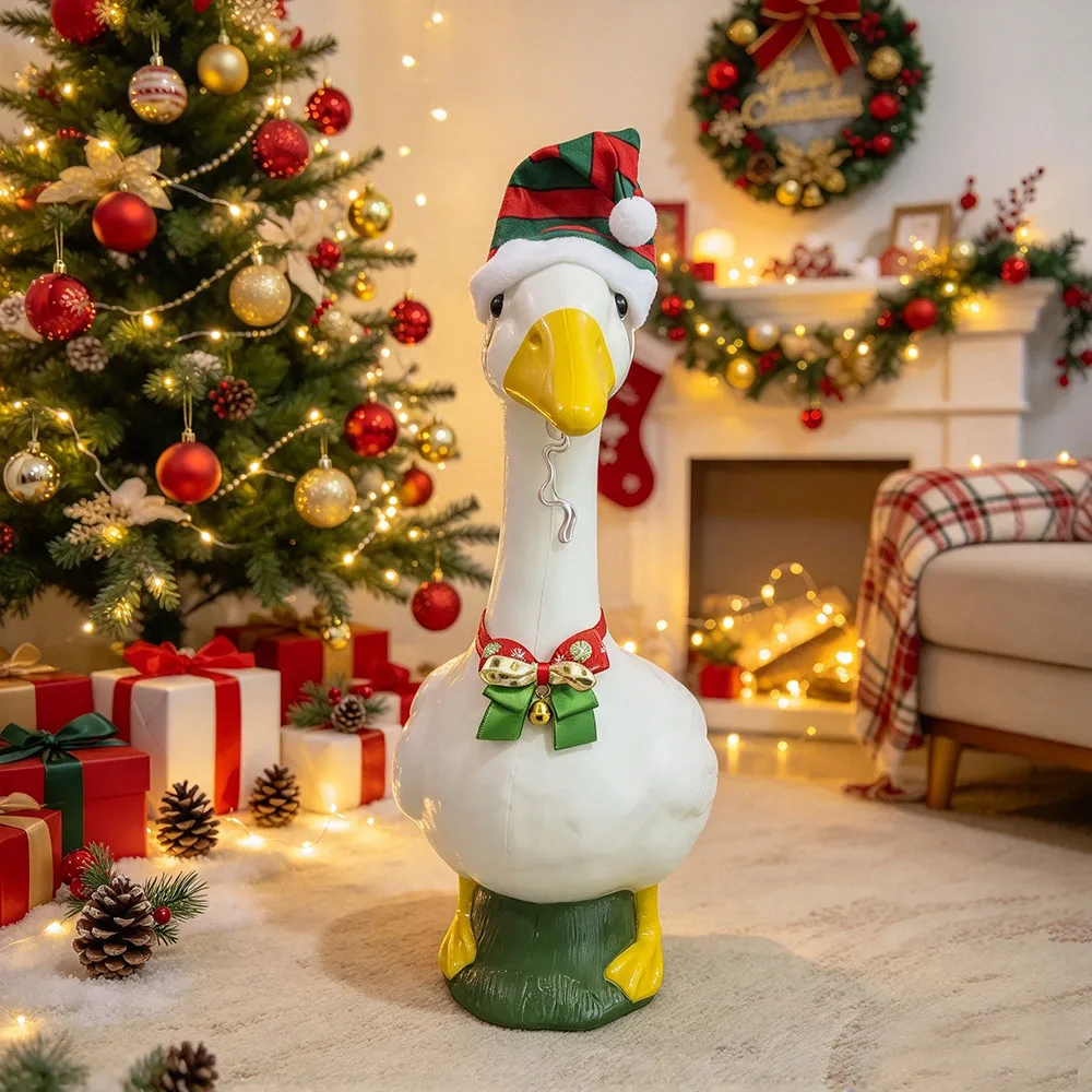 2 pcs Christmas Hat & Bow Tie with Bell for 23in Goose Statue, Garden Goose Holiday Decor