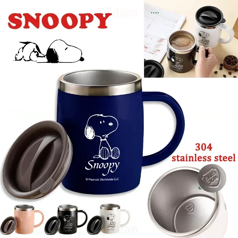 

Snoopy Mug Coffee Cup with Lid Insulated 304 Stainless Steel Anime Leakproof Milk Tea Student Cartoon School Office Drinkware
