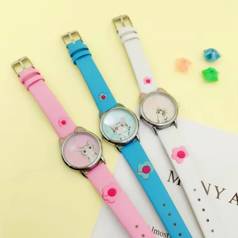 Reloj de estudiante para mujer, regalo femenino, bonito diseño de gato y queso, relojes para niños, relojes analógicos de cuarzo para niñas