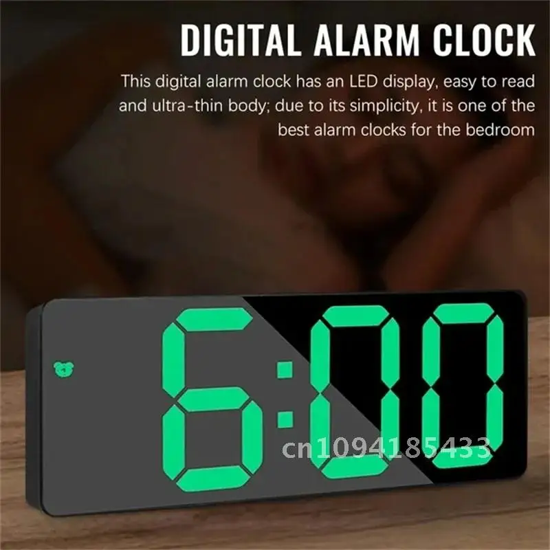 LED Mirror Digital Alarm Clock Voice Control Table Clock Snooze Function 3 Brightness Adjustable 12/24H Electronic LED Clocks