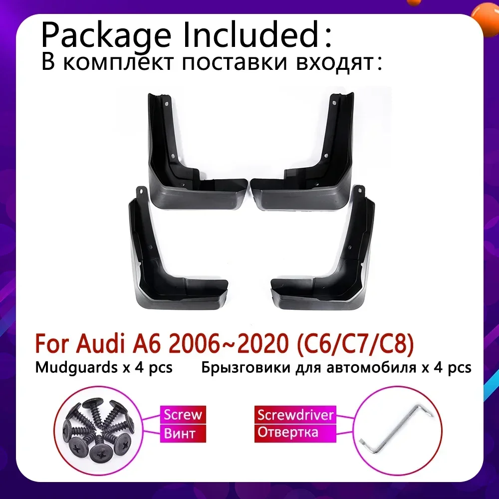 for Audi A6 Sedan Saloon C6 C7 C8 2006~2020 Car Fender Mud Guard Splash Flaps Mudguard Accessories 2008 2009 2010 2015 2018 2019